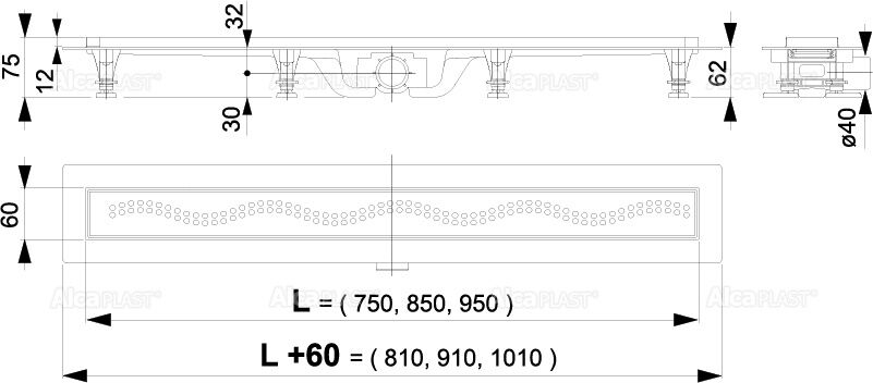 Желоб водоотводящий Simple с порогом для перфор.решетки APZ8-750M